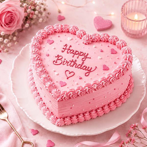 Happy Birthday Strawberry Heart Cake