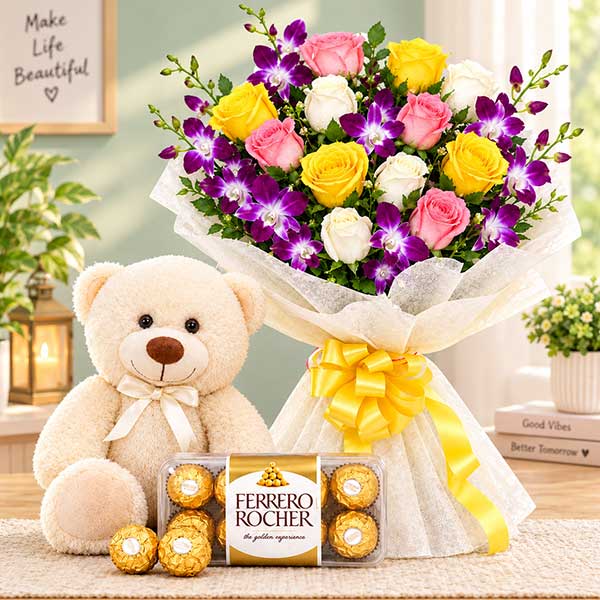 Lovely Floral Teddy Hamper