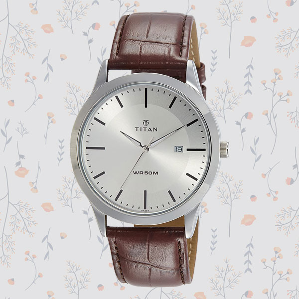 Titan Silver Dial Leather Strap Watch