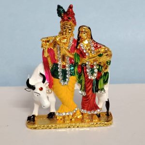 Radha Krishna with Cow Statue for Car Dashboard and Home Décor