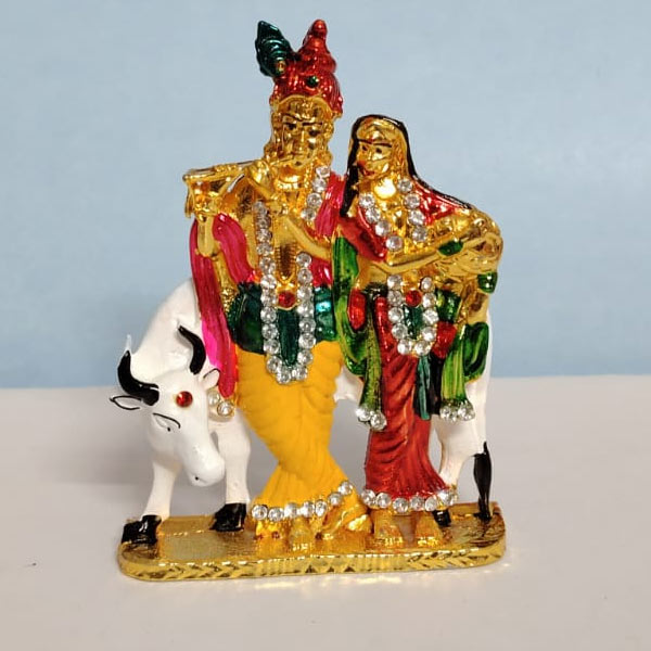 Radha Krishna with Cow Statue for Car and Home Décor