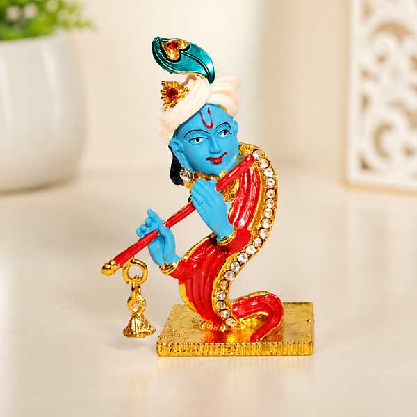 Sri Krishna Stone Studded Metal Car Decoration Gift