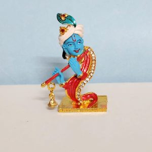 Sri Krishna Stone Studded Metal Statue