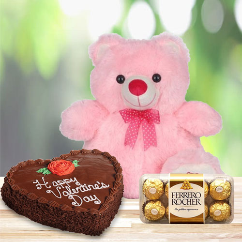 Valentine Cake with Teddy & Chocolates