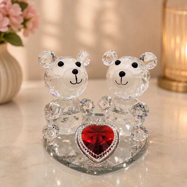 Glass Crystal Loving Teddy Pair