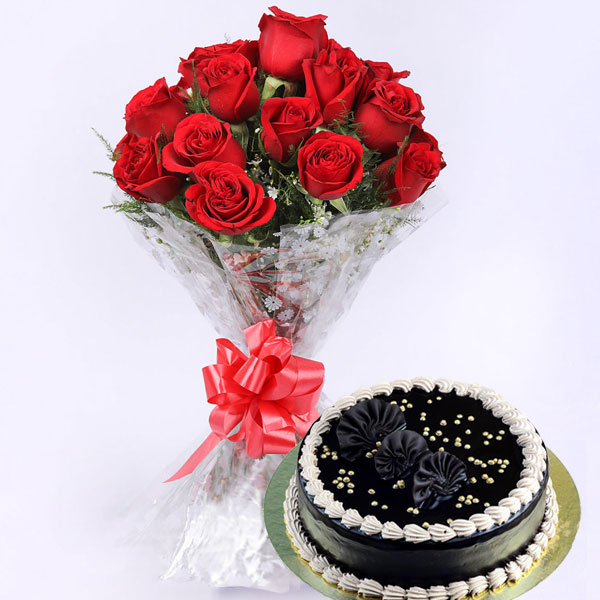 12 roses with cake midnight