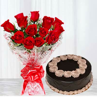 12 Roses with Cake Midnight Delivery