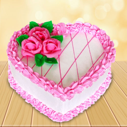 Toothsome Strawberry Heart Shaped Cake