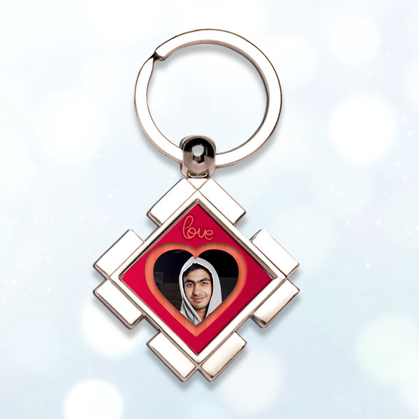 Metal Diamond Photo Keychain