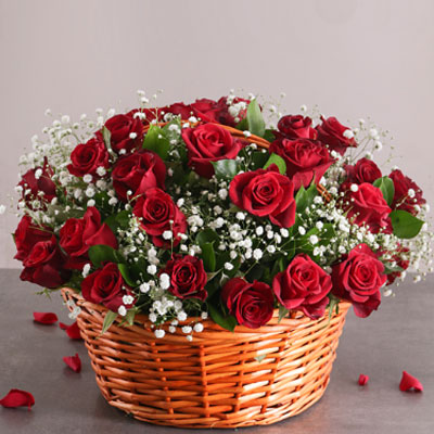 Amazing 50 Red Roses Basket - Midnight Delivery