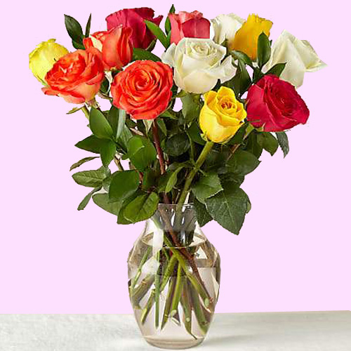 12 Mixed Roses Vase  – Midnight Delivery