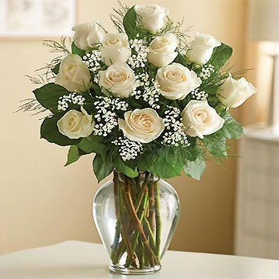 White Roses Vase - Midnight Delivery