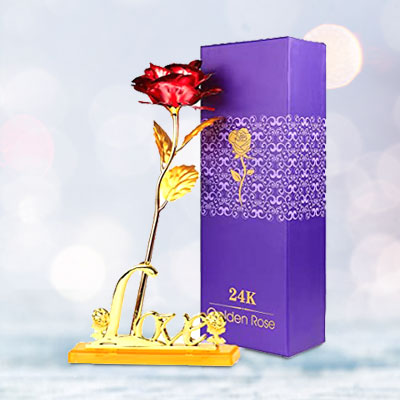 24K Red Rose with Love Message