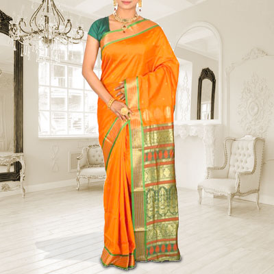 Orange Silk Designer Saree