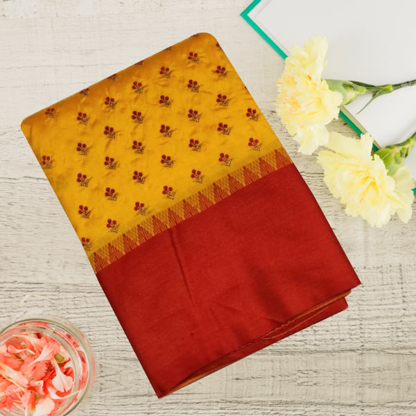 Crushed Silk Designer Yellow Saree