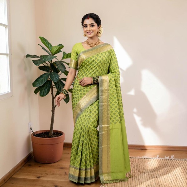 Designer Printed Green Kota Saree
