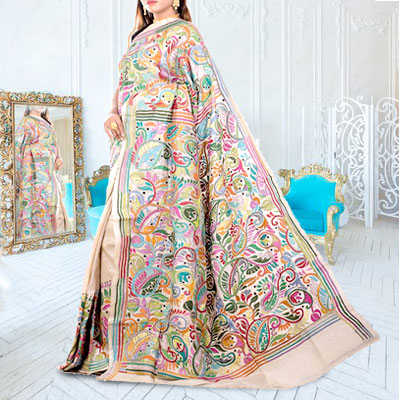 Buy santiniketan online Embroidered Kantha Tussar Silk White Sarees Online  @ Best Price In India | Flipkart.com