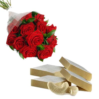 Roses with Kaju Katli Sweets