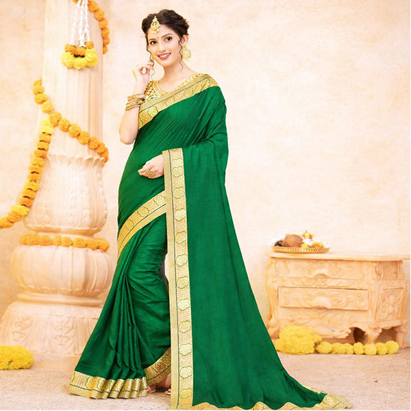 Green Silk Saree with Designer Border