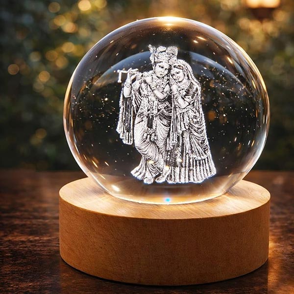 Engraved 3D Radha Krishna Crystal Ball LED Lamp