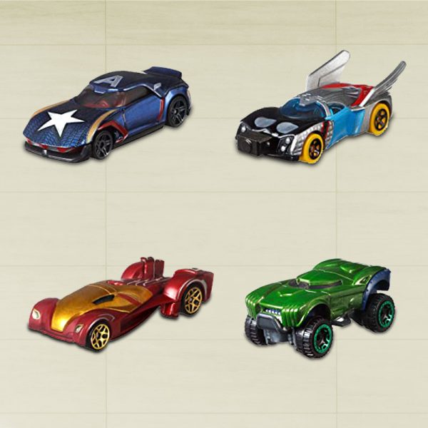 Four Hot Wheels Studio Character Marvel Cars