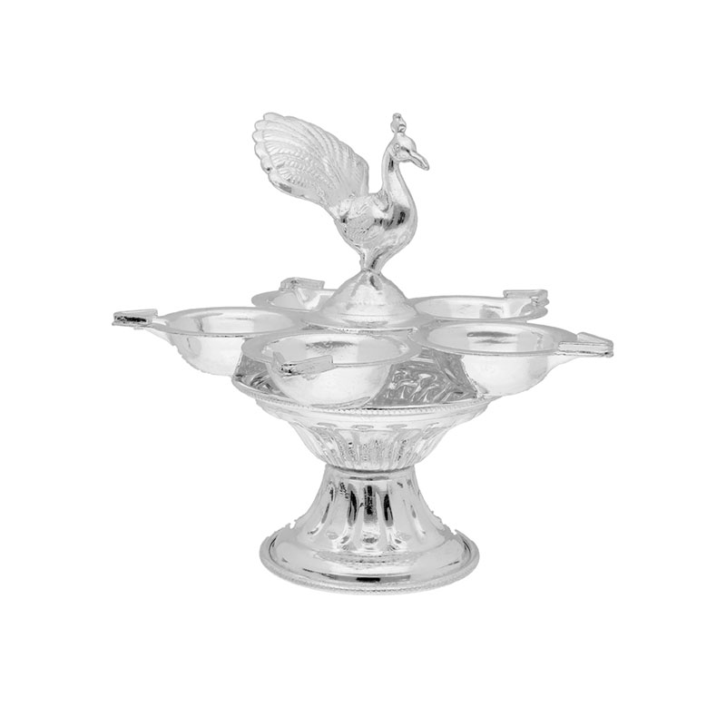 Peacock Silver Pooja Diya Stand