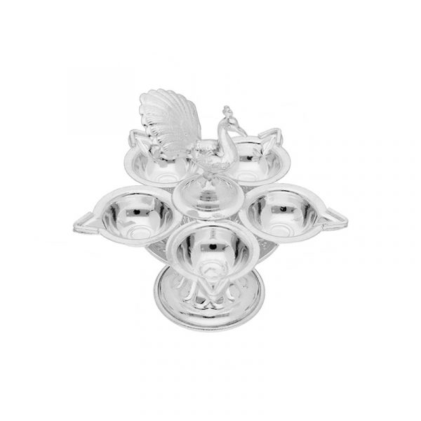 Peacock Silver Pooja Diya Stand