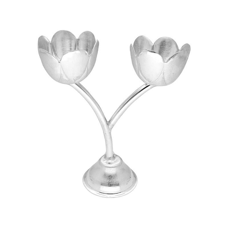 Floral Silver Diya Stand