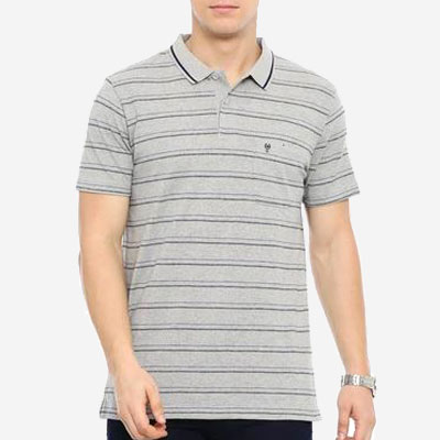 Men’s Grey Melange Stripe Polo T-Shirt