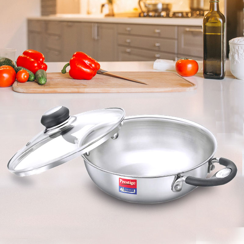 PRESTIGE TRI-PLY NON STICK STAINLESS STEEL KADAI WITH LID