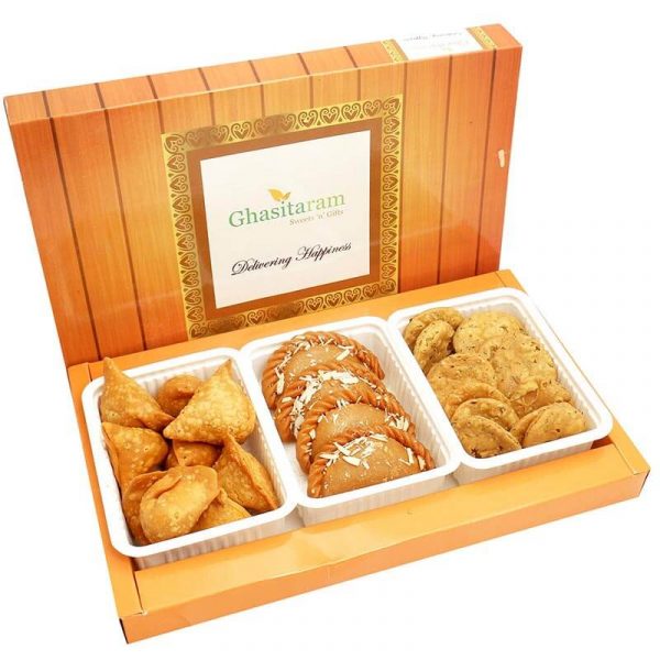 Gujiya, Farsan Samosa and Methi Mathi Namkeen Holi Hamper