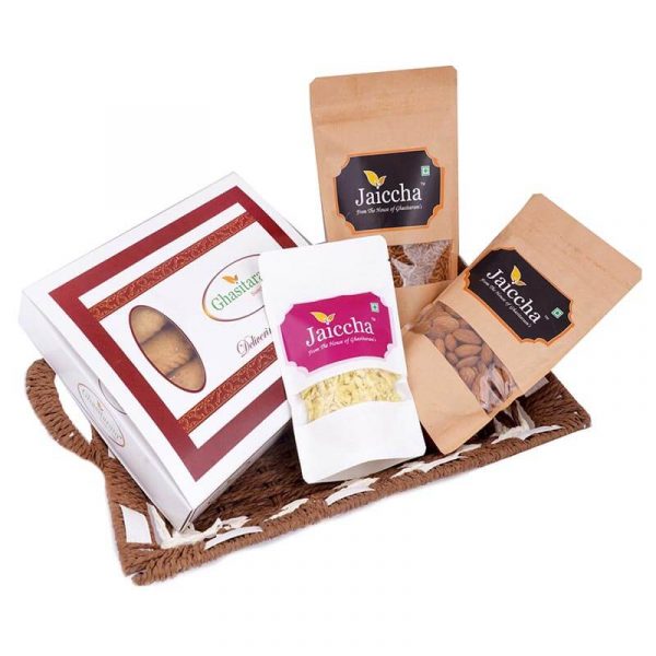 Holi Gift Basket Sugarfree Gujiya Diet Chiwda Flavoured Almonds