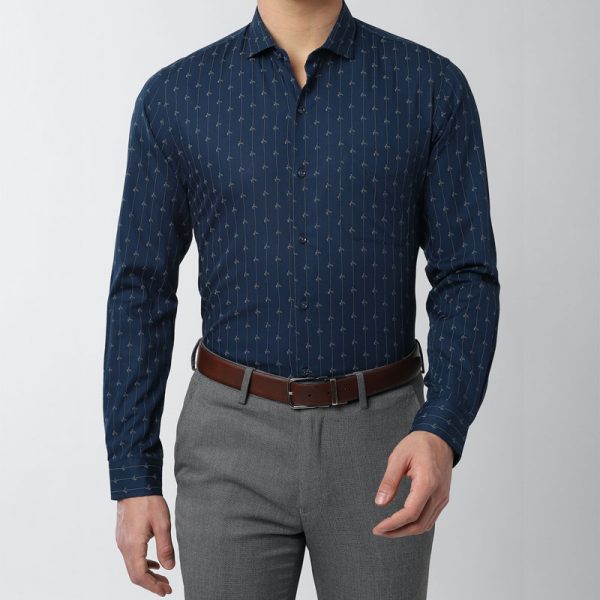 Allen Solly Navy Blue Texture Shirt for Men