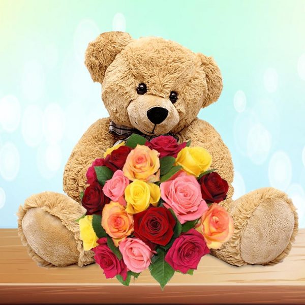 Huge Size Teddy with Rose Bouquet