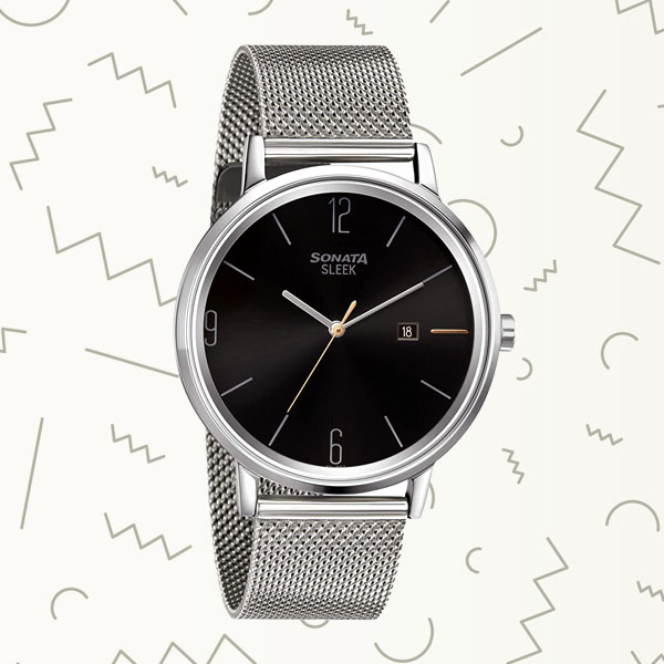 Sonata sleek top black watch