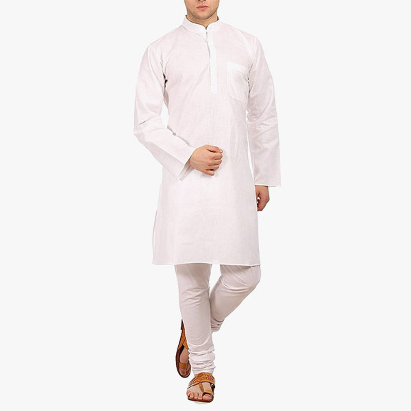 White Cotton Punjabi Pajama Set for Men