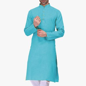 Blue Cotton Long Kurta with Pajama Set