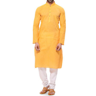 Yellow Long Kurta with Pajama for Men