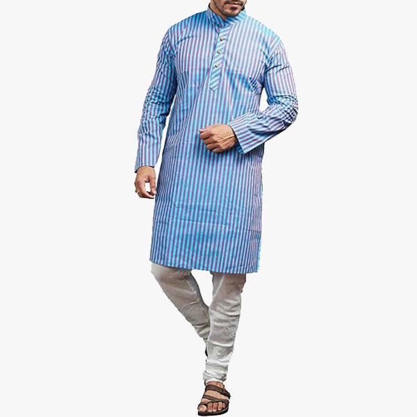 Blue Striped Long Kurta for Men