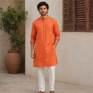 Orange Men's Kurta Pajama Set
