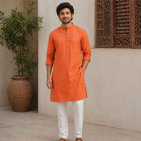 Orange Men’s  Kurta Pajama Set