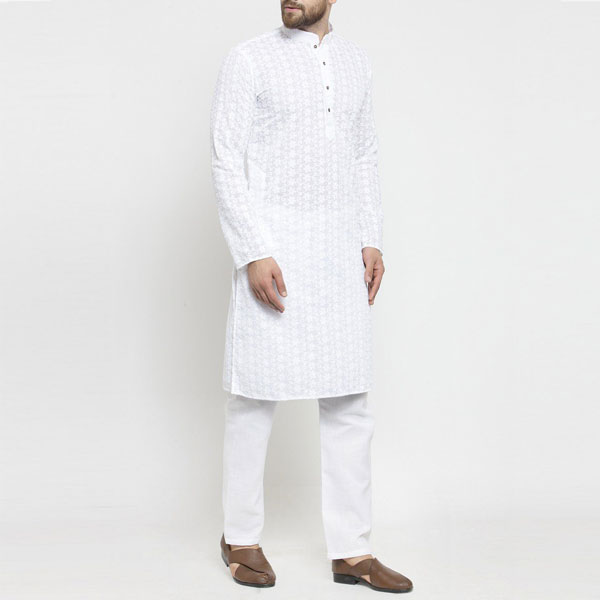 Chikan long Kurta Pajama Set for Men