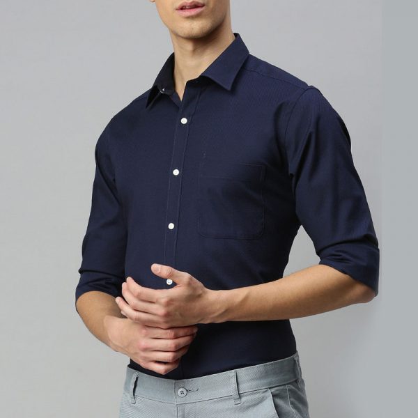 Navy Blue Slim Fit Solid Raymond Shirt