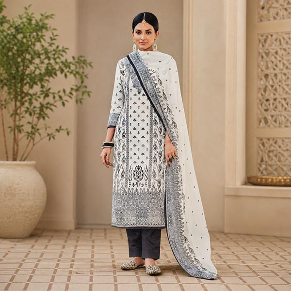 White Printed Cotton Salwar