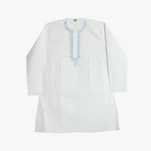 Embroidery on White Cotton Kurta for Men