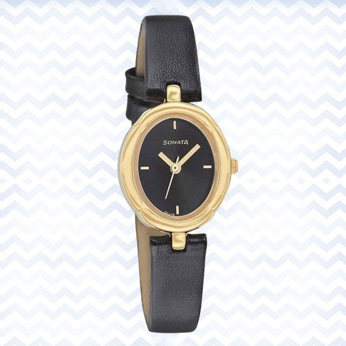 Sonata Black Dial Essential Watch for Her