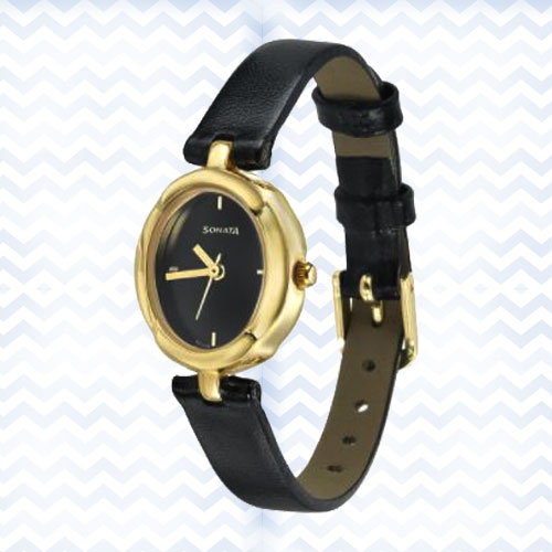 Sonata Black Dial Essential Watch for Her