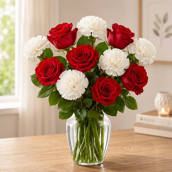 Red and White Carnation Vase