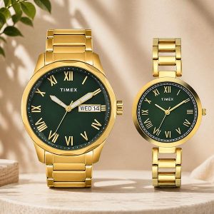 TIMEX Round Green Dial Pair Watch