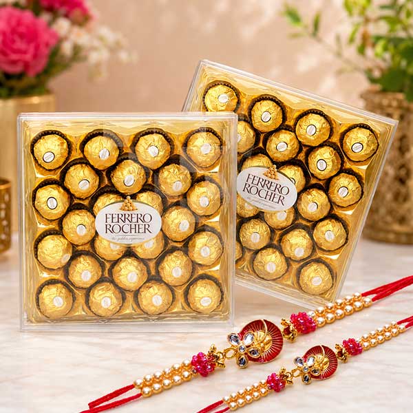 2 Rakhi with 2 box of Ferrero Rocher 24pcs